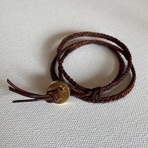 Dogeared Braided Leather Wrap Bracelet Brown Gold